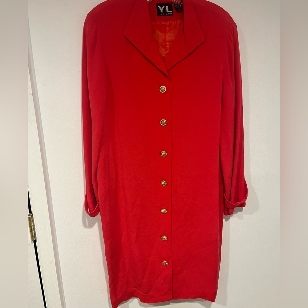 Gorgeous 100% Silk Red YL by Yair Button Down Dress size 10